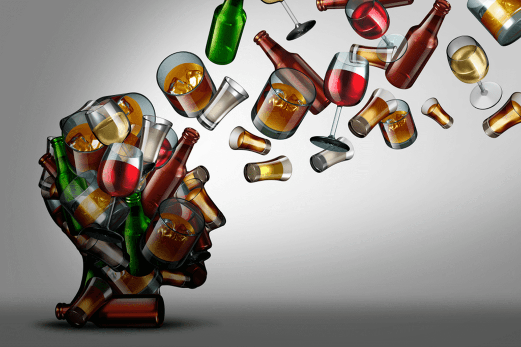 An image of a mind being consumed with different types of alcohol, raising the importance of setting substance abuse goals for recovery