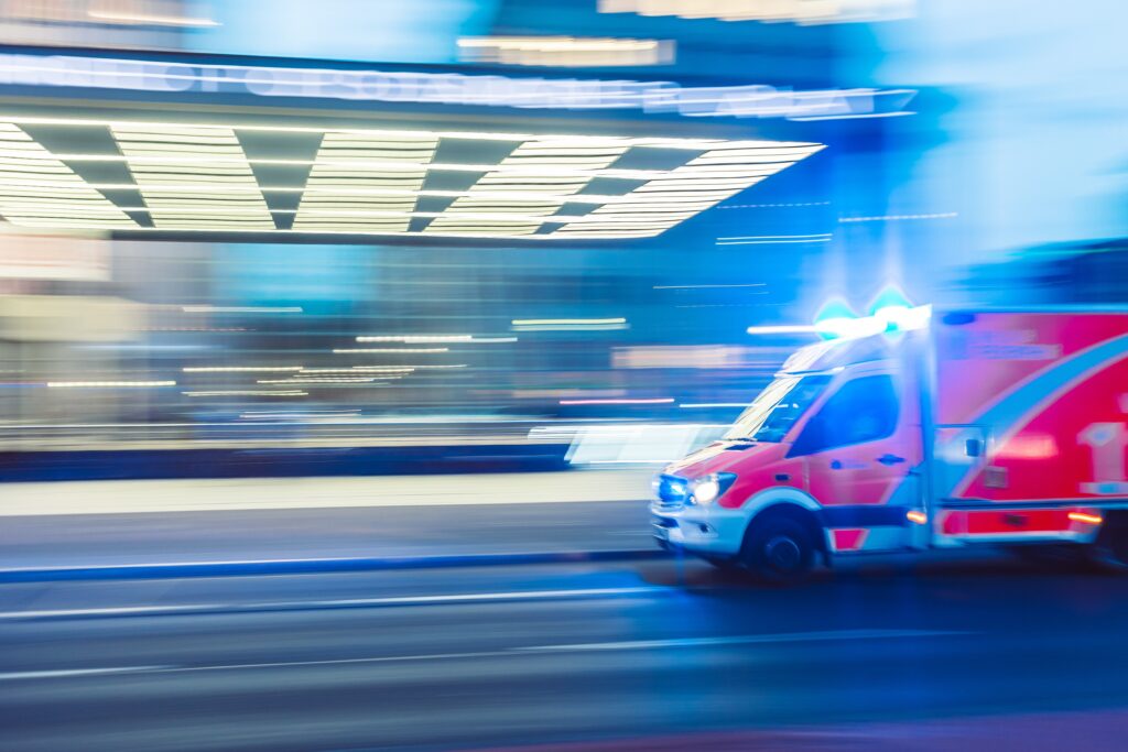 an image of an ambulance representing trazodone and alcohol overdose