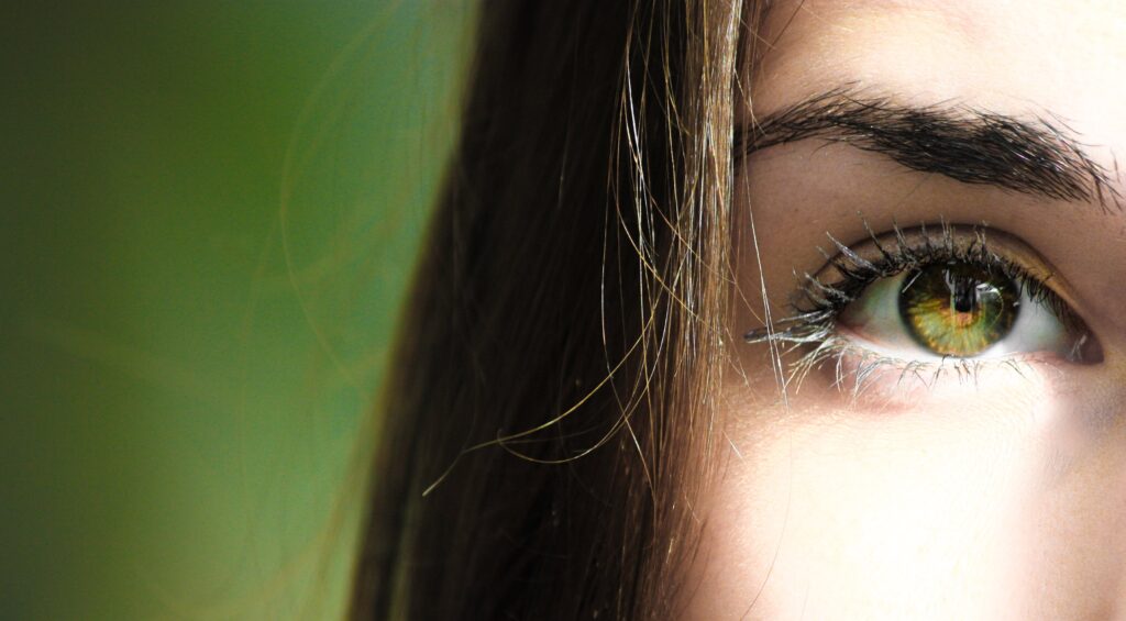AN image of a woman's eyes, depicting the symptom of meth eyes common with meth use